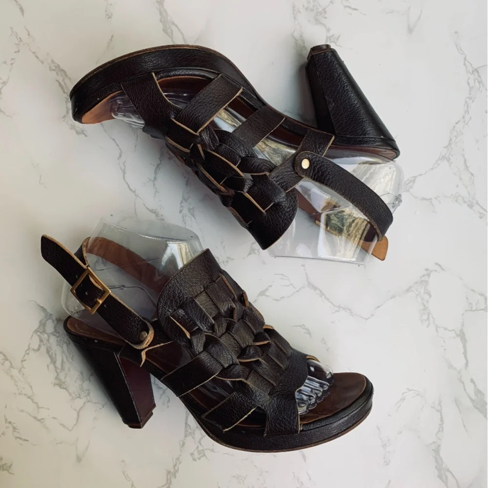Chie Mihara Woven Suave Leather Slingback Sandals Open Toe Heels | Size 37.5 - Picture 2 of 14